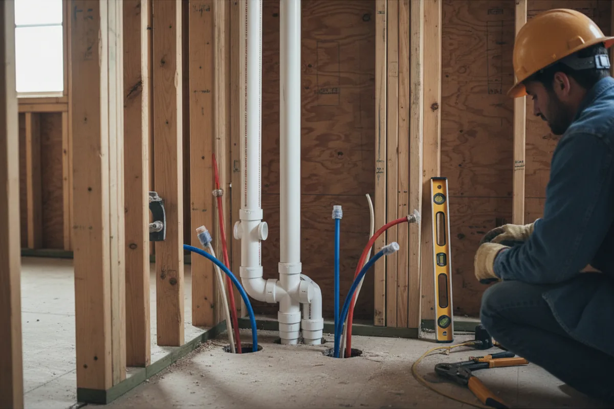 Drain and supply rough-in during Sump Pump Repair in Vian
